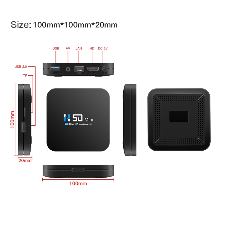 H50 Mini 4K Smart Network TV Box, Android 10.0, RK3318 Quad Core, 2GB+8GB, enchufe AU - B6