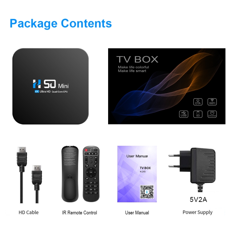 H50 Mini 4K Smart Network TV Box, Android 10.0, RK3318 Quad Core, 2GB+8GB, enchufe AU - B7