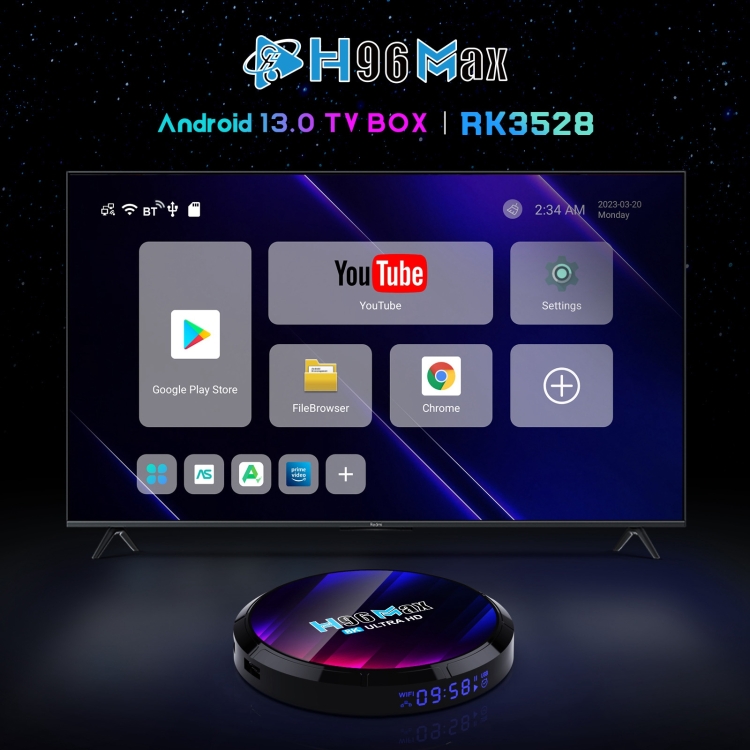 H96 Max 8K Ultra HD Smart TV Box Android 13.0 Media Player con control  remoto, RK3528 Quad-Core, 4GB+64GB (enchufe de la UE)