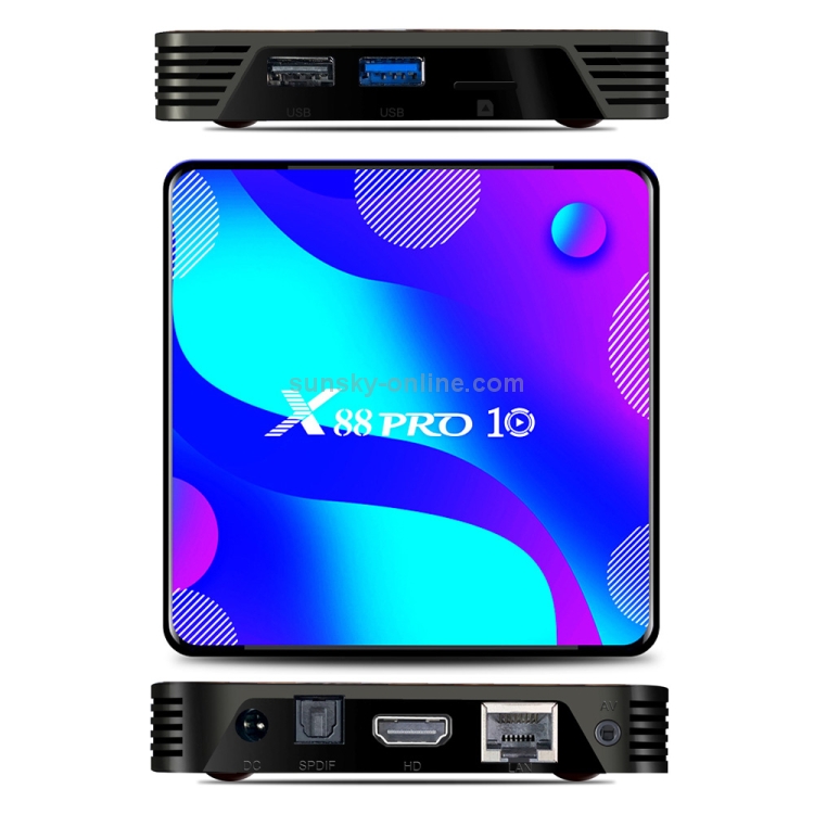 X88 Pro 10 4K Ultra HD Android TV Box con control remoto, Android 10.0, RK3318 Quad-Core 64bit Cortex-A53, 4GB + 128GB, compatible con Bluetooth / WiFi de doble banda / Tarjeta TF / USB / AV / Ethernet (enchufe AU) - 4