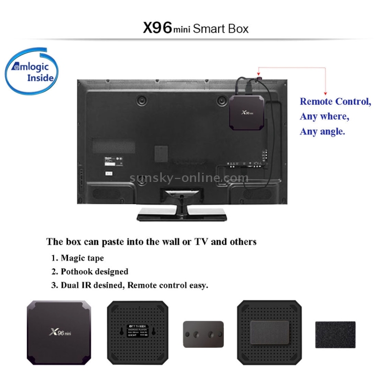 X96 Mini 4K * 2K UHD Salida TV SMART TV Player con control remoto sin montaje en pared, Android 7.1.2 AMLOGIC S905W Brazo de cuádruple Cortex A53 2GHz, RAM: 1GB, ROM: 8GB, Soporta WiFi, HDMI, TF (Negro) - 10