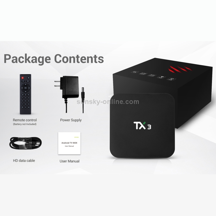 TANIX TX3 4K Smart TV BOX Android 9.0 Media Player con control remoto, Quad Core Amlogic S905X3, RAM: 4GB, ROM: 32GB, 2.4GHz/5GHz WiFi, Bluetooth, enchufe de EE. UU. - B10