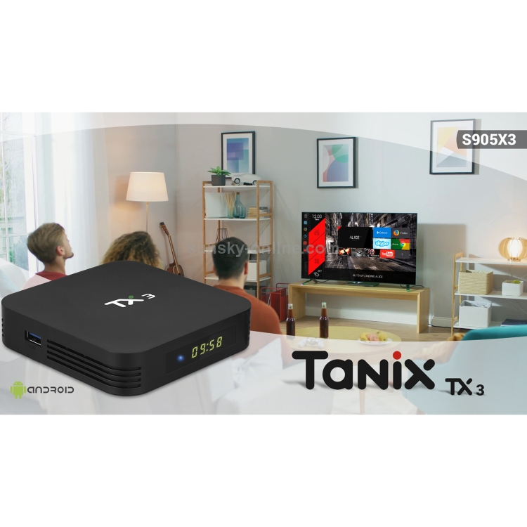 TANIX TX3 4K Smart TV BOX Android 9.0 Media Player con control remoto, Quad Core Amlogic S905X3, RAM: 4GB, ROM: 32GB, 2.4GHz/5GHz WiFi, Bluetooth, enchufe de EE. UU. - B4