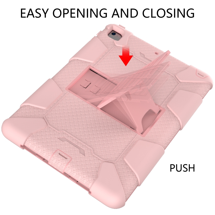 Shockproof Two-color Silicone Protection Shell for iPad 9.7(2018) & 9.7(2017) & Air 2, with Holder(Rose Gold)