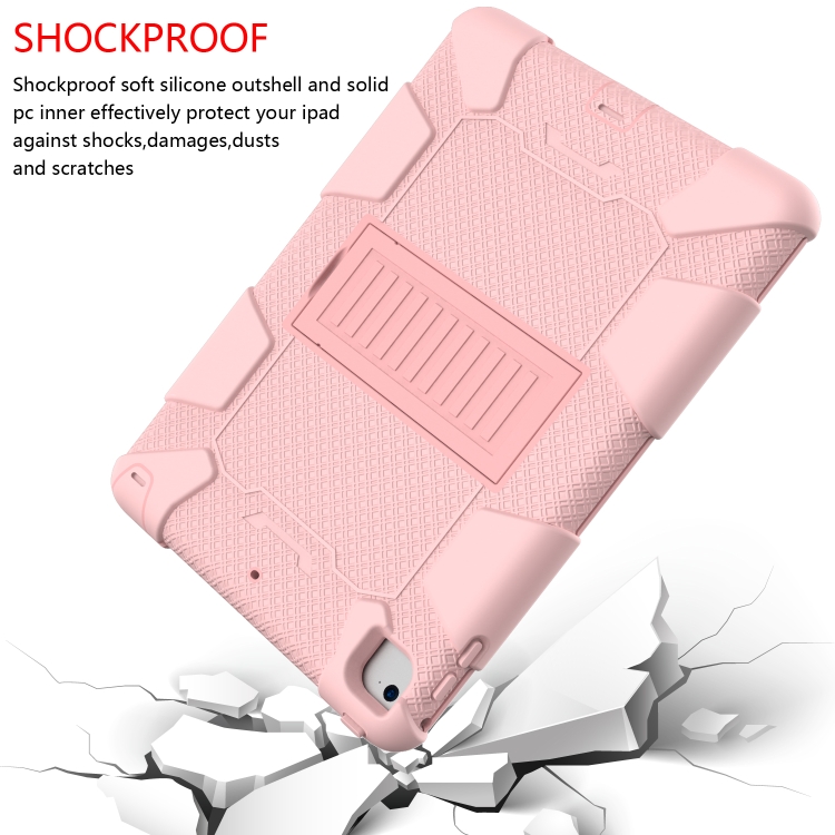 Shockproof Two-color Silicone Protection Shell for iPad 9.7(2018) & 9.7(2017) & Air 2, with Holder(Rose Gold)