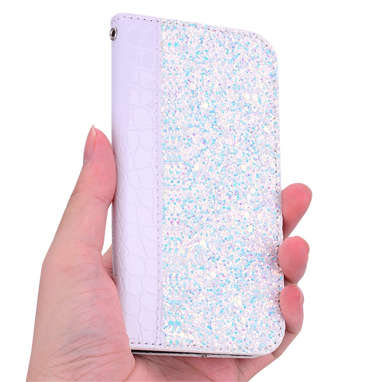 Crocodile Texture Glitter Powder Horizontal Flip Leather Case with Card Slots & Holder for iPhone 11(White) Crocodile Texture Glitter Powder Horizontal Flip Leather Case with Card Slots & Holder for iPhone 11(White)