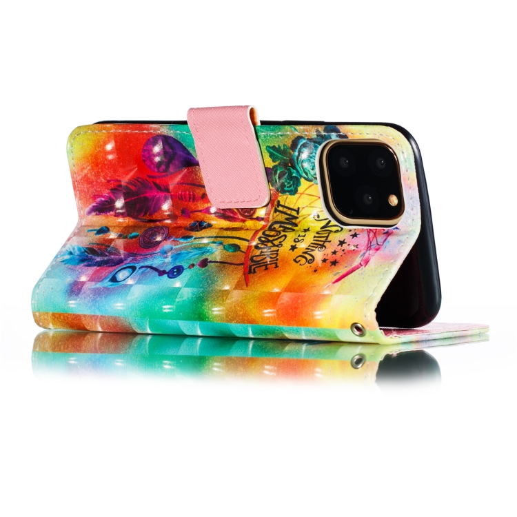 For iPhone 11 Pro 3D Painted Pattern Horizontal Flip Leather Case with Holder & Card Slot & Wallet & Photo Frame & Lanyard (Flower Wind Chimes)