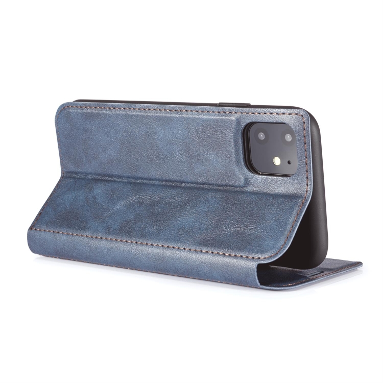 Retro Simple Ultra-thin Magnetic Leather Case with Holder & Card Slots & Lanyard for iPhone 11 Pro Max(Blue)