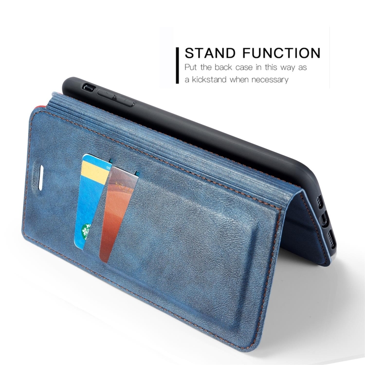Retro Simple Ultra-thin Magnetic Leather Case with Holder & Card Slots & Lanyard for iPhone 11 Pro Max(Blue)