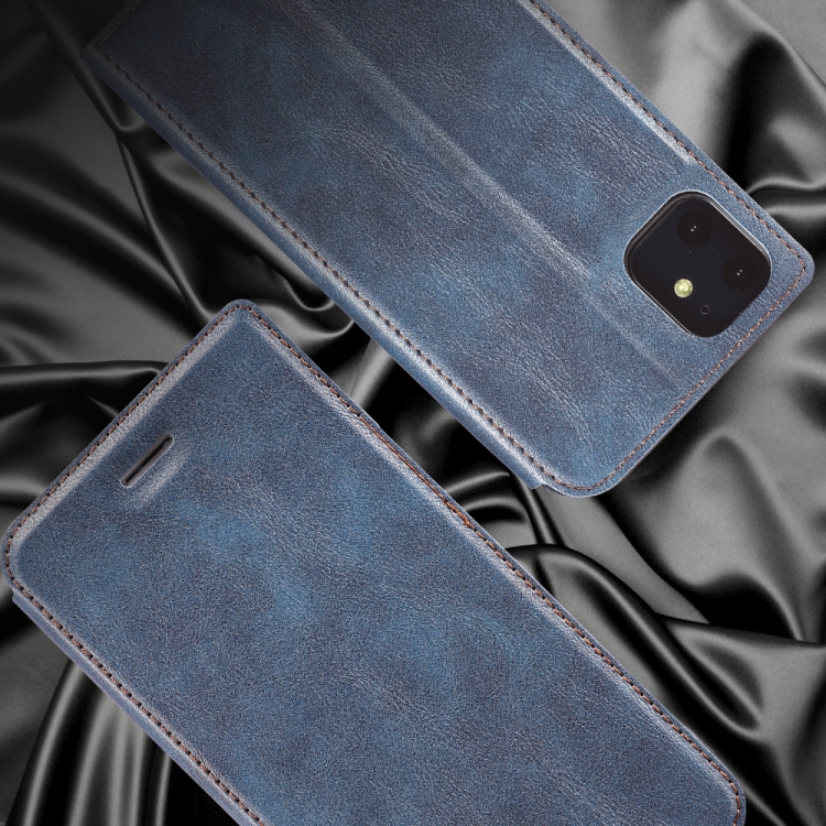 Retro Simple Ultra-thin Magnetic Leather Case with Holder & Card Slots & Lanyard for iPhone 11 Pro Max(Blue)