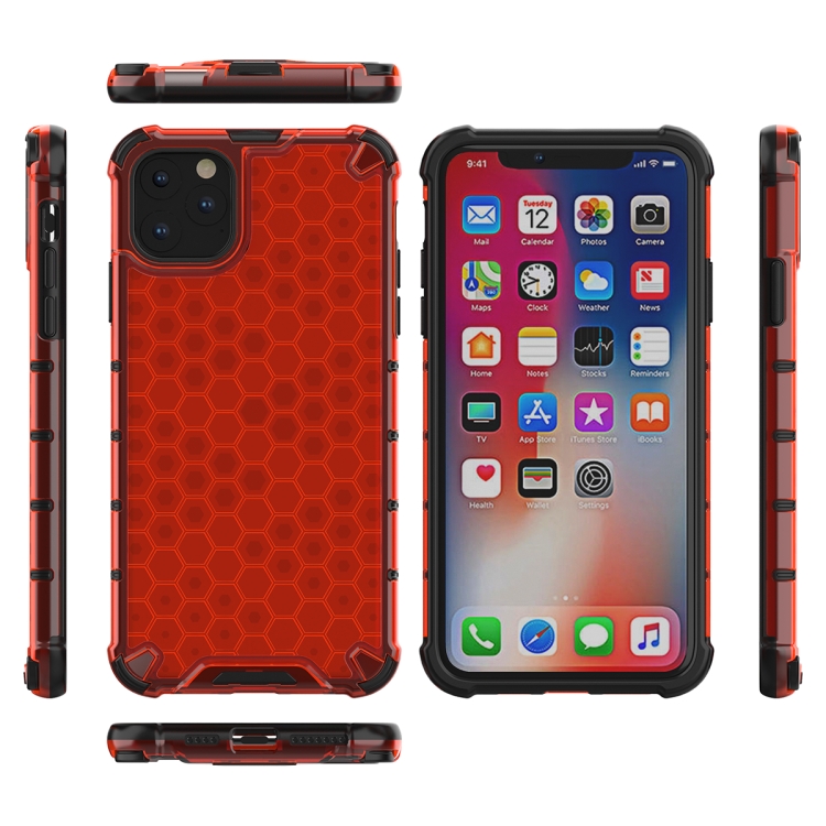 Shockproof Honeycomb PC + TPU Case for iPhone 11 Pro Max(Red)