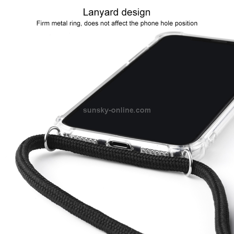 Four-Corner Anti-Fall Trasparent TPU Mobile Phone Case With Lanyard for iPhone 11 Pro Max(Black)