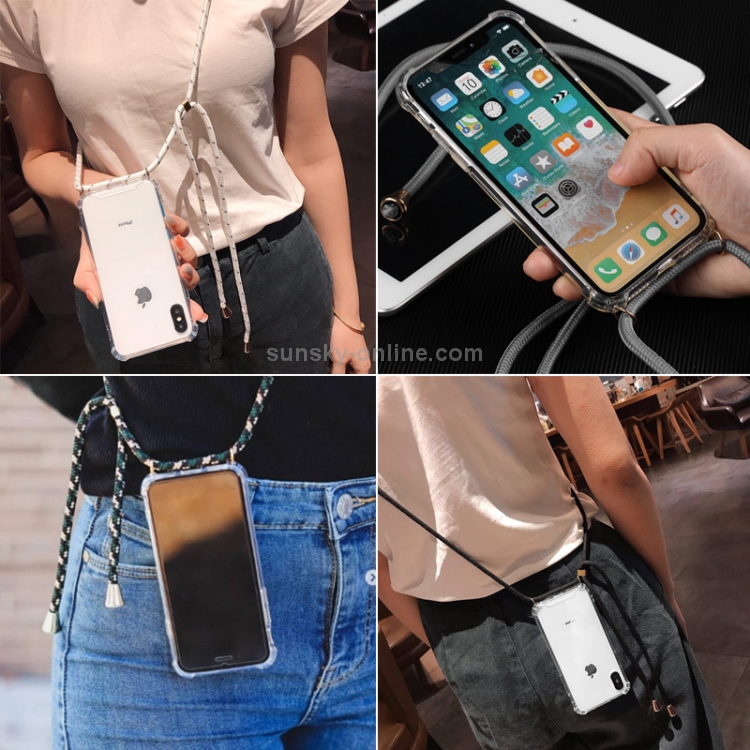 Four-Corner Anti-Fall Trasparent TPU Mobile Phone Case With Lanyard for iPhone 11 Pro Max(Black)
