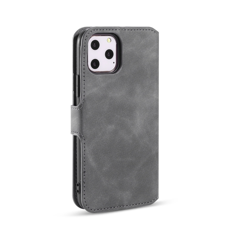 DG.MING Retro Oil Side Horizontal Flip Case with Holder & Card Slots & Wallet for iPhone 11 Pro(Grey)