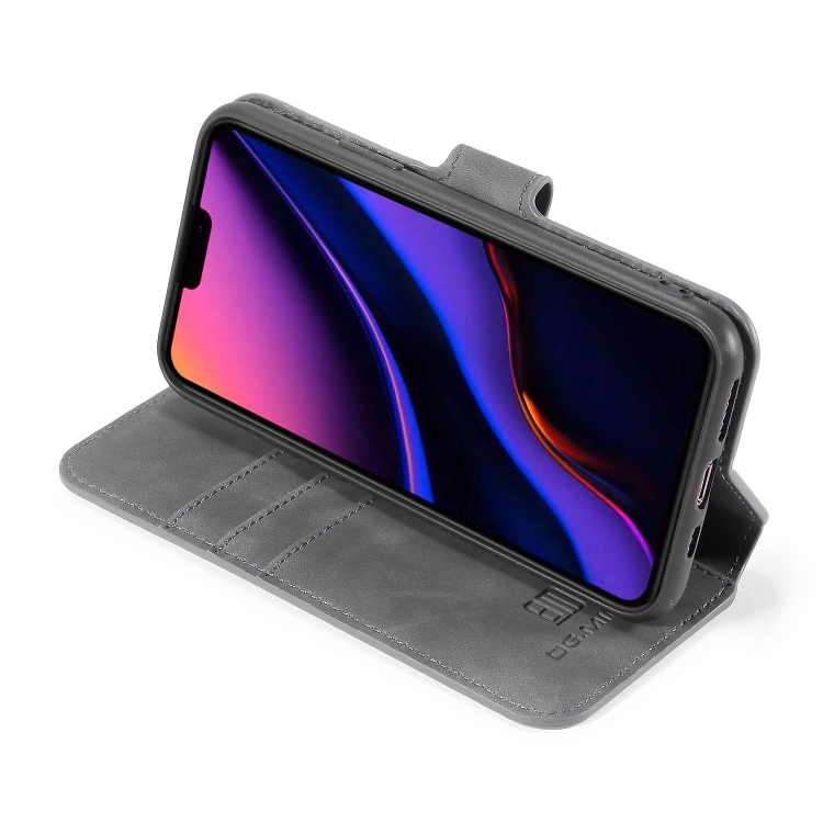 DG.MING Retro Oil Side Horizontal Flip Case with Holder & Card Slots & Wallet for iPhone 11 Pro(Grey)