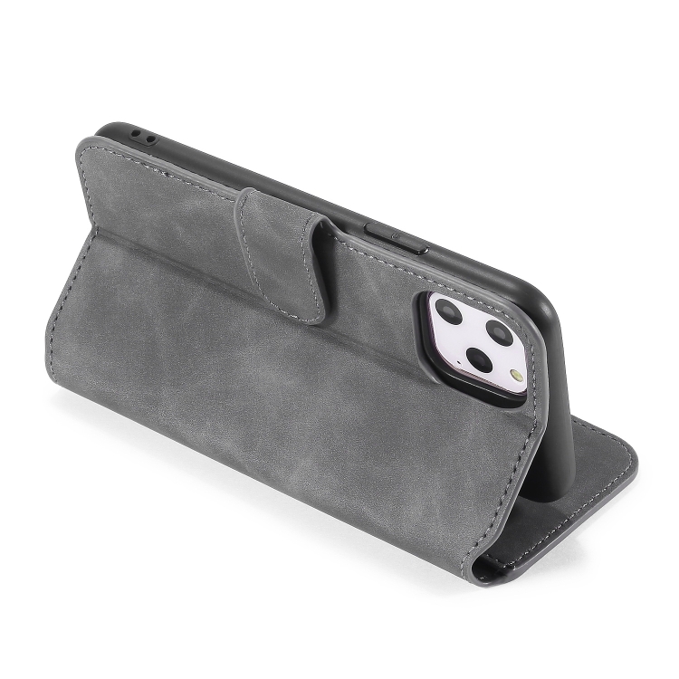 DG.MING Retro Oil Side Horizontal Flip Case with Holder & Card Slots & Wallet for iPhone 11 Pro(Grey)
