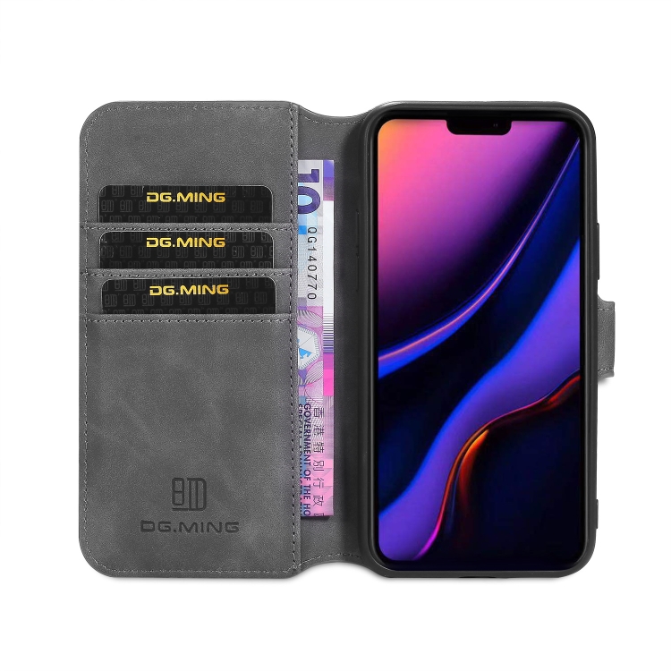DG.MING Retro Oil Side Horizontal Flip Case with Holder & Card Slots & Wallet for iPhone 11 Pro(Grey)