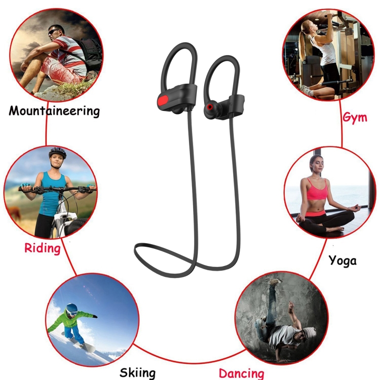 A6 Bluetooth 4.1 Stereo Sports Bluetooth Earphone with Red Oval Button, Support Voice Dialing & IOS Battery Display & Smart Voice Prompt & Call A6 Bluetooth 4.1 Stereo Sports Bluetooth Earphone with Red Oval Button, Support Voice Dialing & IOS Battery Display & Smart Voice Prompt & Call
