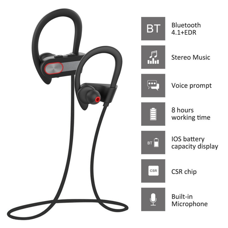 A7 Bluetooth 4.1 Stereo Sports Bluetooth Earphone with Silver Oval Button, Support Voice Dialing & IOS Battery Display & Smart Voice Prompt & Call A7 Bluetooth 4.1 Stereo Sports Bluetooth Earphone with Silver Oval Button, Support Voice Dialing & IOS Battery Display & Smart Voice Prompt & Call
