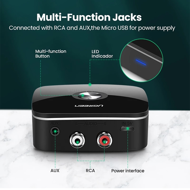 UGREEN CM106 3.5mm AUX + 2 RCA Interface Bluetooth 4.2 Wireless Bluetooth Receiver, Support APTX UGREEN CM106 3.5mm AUX + 2 RCA Interface Bluetooth 4.2 Wireless Bluetooth Receiver, Support APTX
