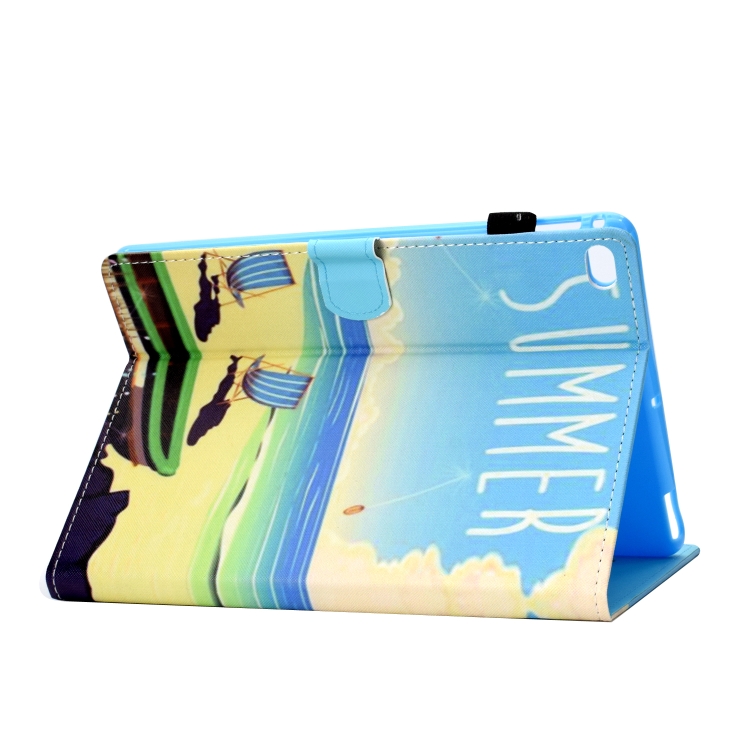 For iPad 5 / 6 / 8 Colored Drawing Stitching Horizontal Flip Leather Case, with Holder & Card Slots(Beach) For iPad 5 / 6 / 8 Colored Drawing Stitching Horizontal Flip Leather Case, with Holder & Card Slots(Beach)