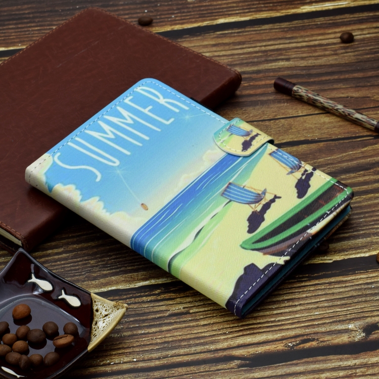 For iPad 5 / 6 / 8 Colored Drawing Stitching Horizontal Flip Leather Case, with Holder & Card Slots(Beach) For iPad 5 / 6 / 8 Colored Drawing Stitching Horizontal Flip Leather Case, with Holder & Card Slots(Beach)
