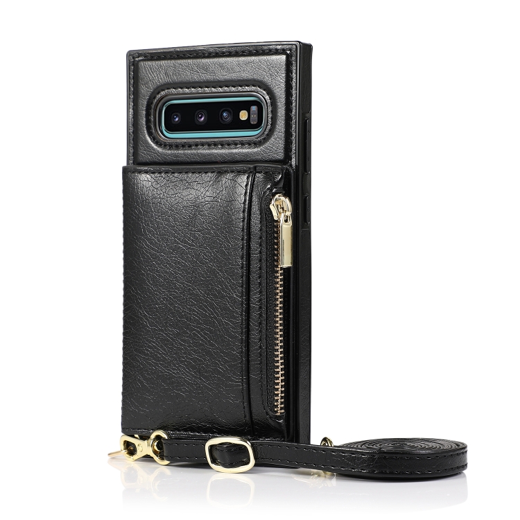 For Samsung Galaxy S10 Plus Square Zipper Wallet Bag TPU+PU Back