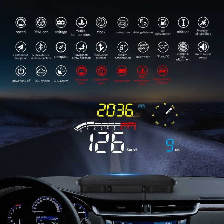 HUD affichage tête haute professionnel OBD2 + GPS vitesse intelligent  voitures