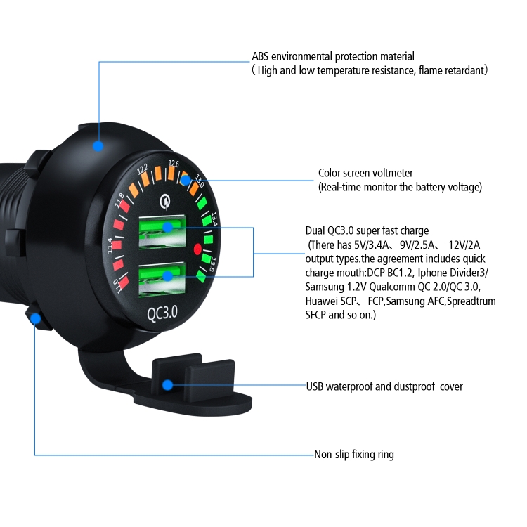 WUPP CS-134A1 Car Dual USB QC3.0 Fast Charger with Color Screen Voltage Display WUPP CS-134A1 Car Dual USB QC3.0 Fast Charger with Color Screen Voltage Display