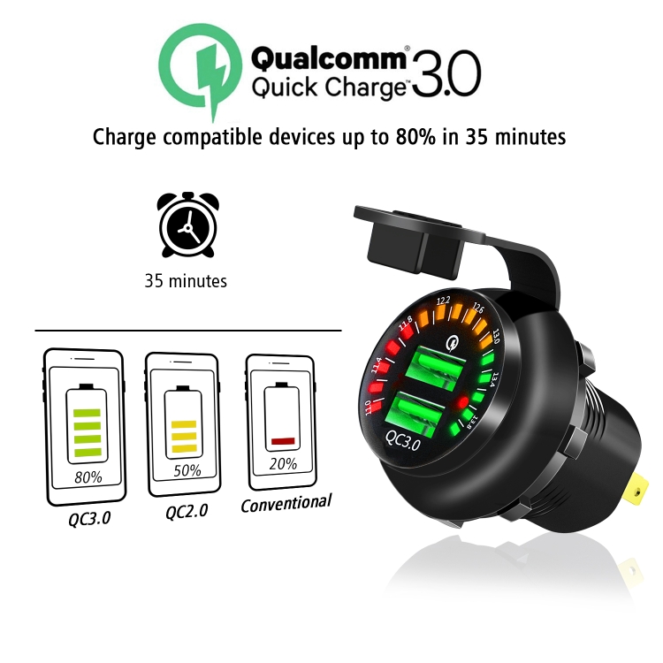 WUPP CS-134A1 Car Dual USB QC3.0 Fast Charger with Color Screen Voltage Display WUPP CS-134A1 Car Dual USB QC3.0 Fast Charger with Color Screen Voltage Display