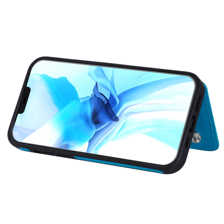 For iPhone 12 / 12 Pro Butterfly Embossing Pattern Shockproof Protective Case with Holder & Card Slots & Photo Frame(Blue) For iPhone 12 / 12 Pro Butterfly Embossing Pattern Shockproof Protective Case with Holder & Card Slots & Photo Frame(Blue)