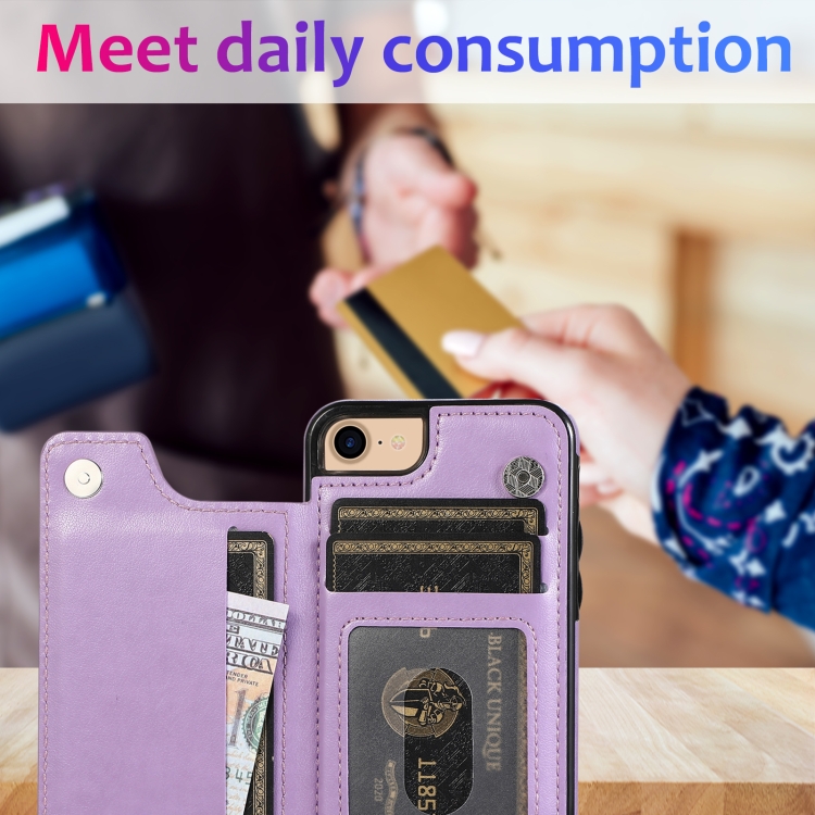 For iPhone SE 2022 / SE 2020 / 8 / 7 Double Buckle Mandala Pattern PU+TPU Protective Case with Card Slots & Holder & Photo Frame(Purple) For iPhone SE 2022 / SE 2020 / 8 / 7 Double Buckle Mandala Pattern PU+TPU Protective Case with Card Slots & Holder & Photo Frame(Purple)