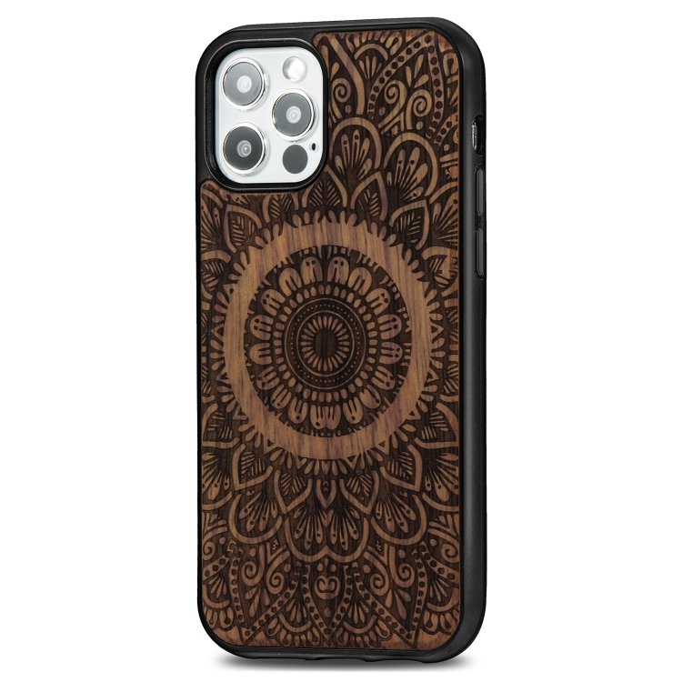 For iPhone 12 Pro Max Wood Veneer Mandala Embossed Magsafe Case Magnetic TPU Shockproof Case(Rosewood) For iPhone 12 Pro Max Wood Veneer Mandala Embossed Magsafe Case Magnetic TPU Shockproof Case(Rosewood)