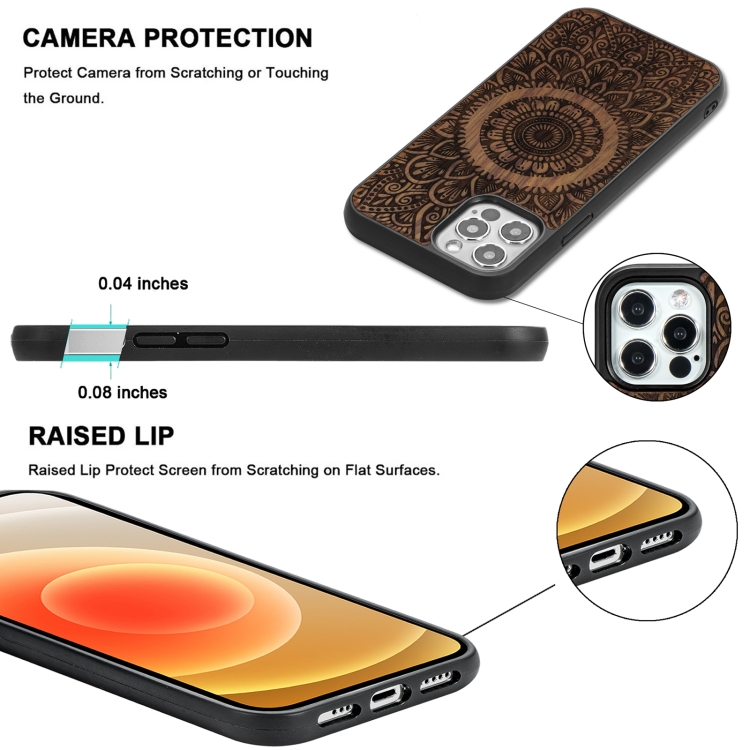 For iPhone 12 Pro Max Wood Veneer Mandala Embossed Magsafe Case Magnetic TPU Shockproof Case(Rosewood) For iPhone 12 Pro Max Wood Veneer Mandala Embossed Magsafe Case Magnetic TPU Shockproof Case(Rosewood)