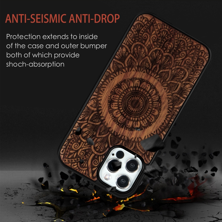 For iPhone 12 Pro Max Wood Veneer Mandala Embossed Magsafe Case Magnetic TPU Shockproof Case(Rosewood) For iPhone 12 Pro Max Wood Veneer Mandala Embossed Magsafe Case Magnetic TPU Shockproof Case(Rosewood)