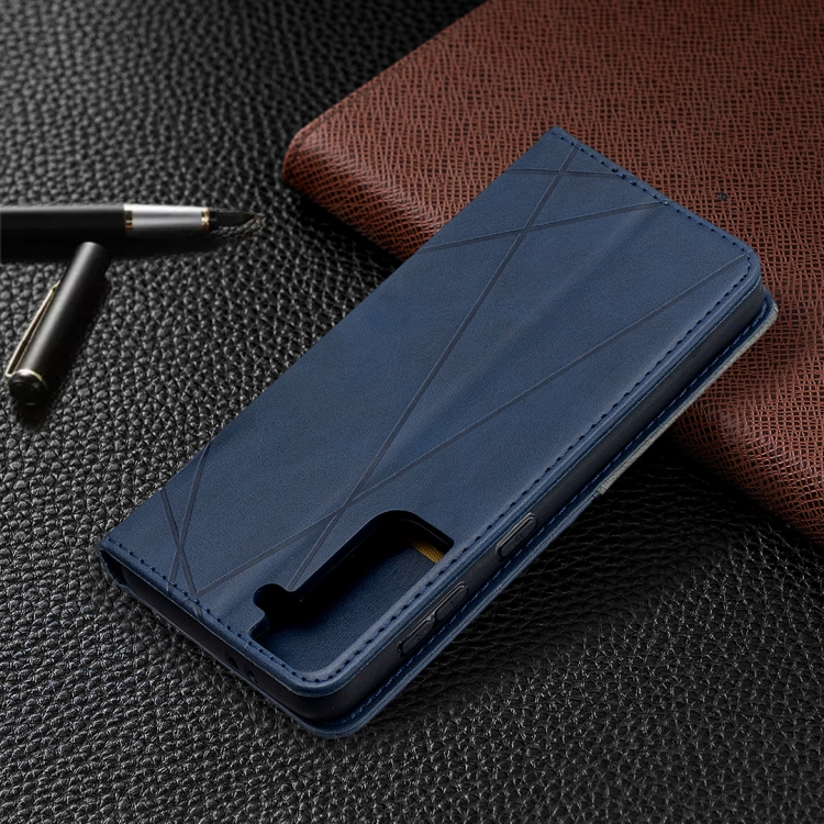For Samsung Galaxy S21 5G Rhombus Texture Horizontal Flip Magnetic Leather Case with Holder & Card Slots(Blue) For Samsung Galaxy S21 5G Rhombus Texture Horizontal Flip Magnetic Leather Case with Holder & Card Slots(Blue)