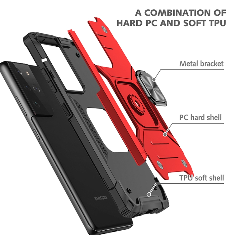 For Samsung Galaxy S21 Ultra 5G Magnetic Armor Shockproof TPU + PC Case with Metal Ring Holder(Red) For Samsung Galaxy S21 Ultra 5G Magnetic Armor Shockproof TPU + PC Case with Metal Ring Holder(Red)