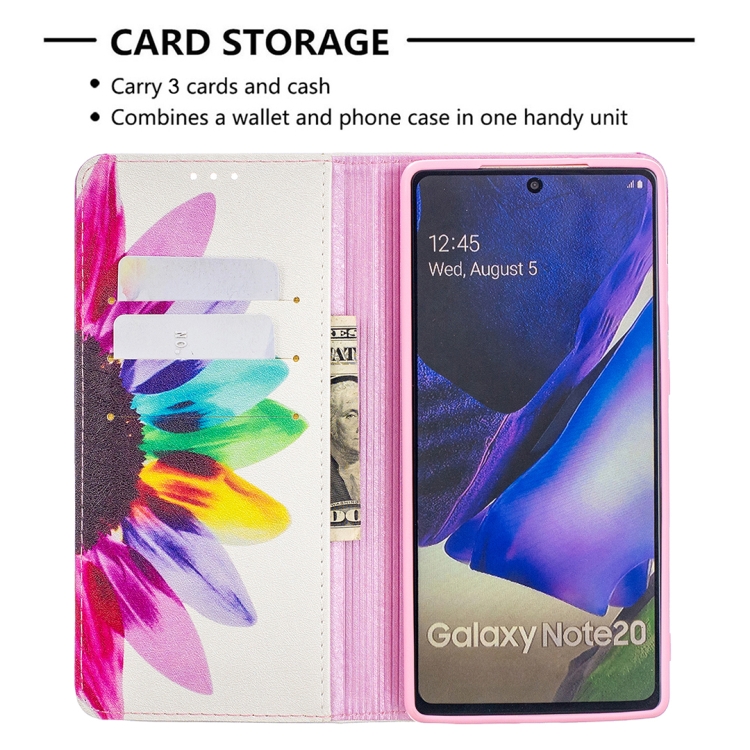 For Samsung Galaxy Note20 Colored Drawing Pattern Invisible Magnetic Horizontal Flip PU Leather Case with Holder & Card Slots & Wallet(Sun Flower) For Samsung Galaxy Note20 Colored Drawing Pattern Invisible Magnetic Horizontal Flip PU Leather Case with Holder & Card Slots & Wallet(Sun Flower)