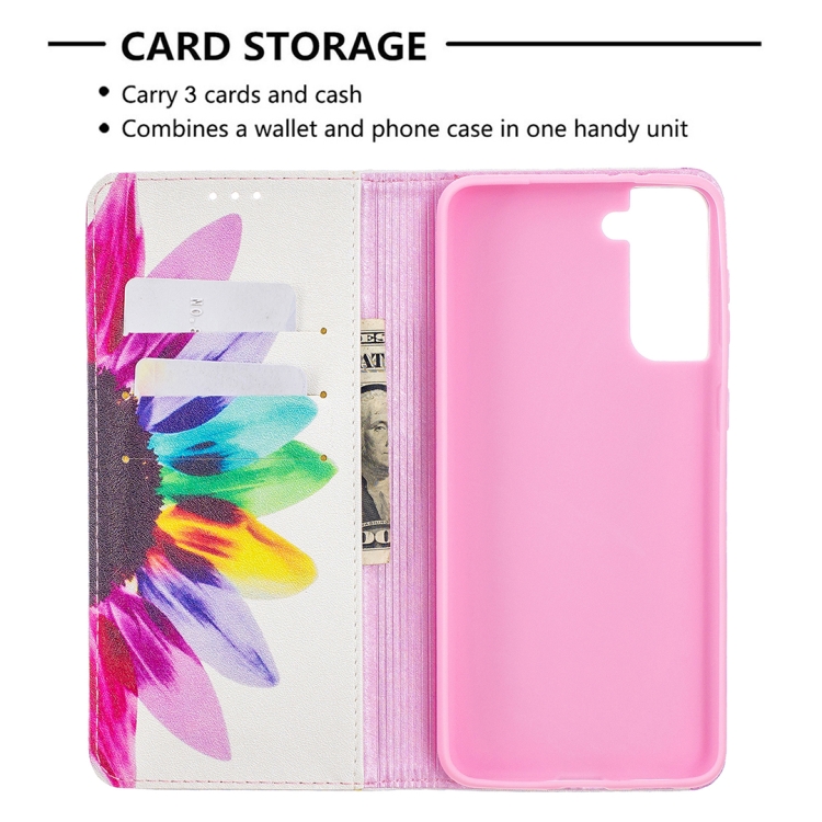 For Samsung Galaxy S21+ 5G Colored Drawing Pattern Invisible Magnetic Horizontal Flip PU Leather Case with Holder & Card Slots & Wallet(Sun Flower) For Samsung Galaxy S21+ 5G Colored Drawing Pattern Invisible Magnetic Horizontal Flip PU Leather Case with Holder & Card Slots & Wallet(Sun Flower)
