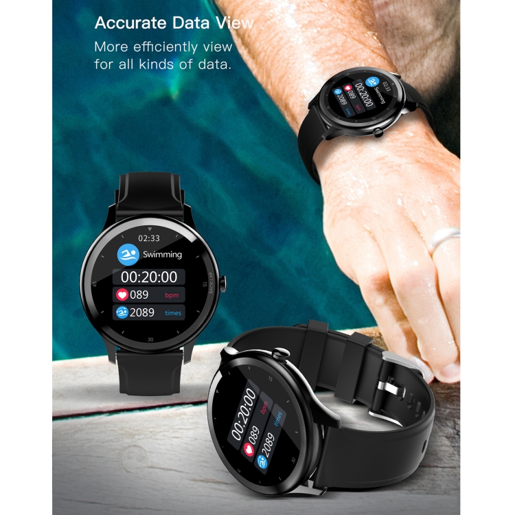 G28 Reloj inteligente a prueba de agua con pantalla TFT a color de 1,28 pulgadas IP68, compatible con monitor de sueño / monitor de frecuencia cardíaca / monitor de presión arterial (negro) - B12