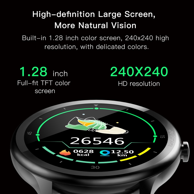 G28 Reloj inteligente a prueba de agua con pantalla TFT a color de 1,28 pulgadas IP68, compatible con monitor de sueño / monitor de frecuencia cardíaca / monitor de presión arterial (negro) - B4