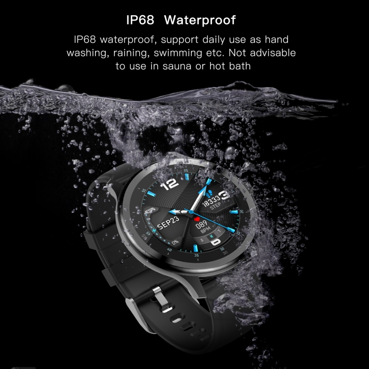 G28 Reloj inteligente a prueba de agua con pantalla TFT a color de 1,28 pulgadas IP68, compatible con monitor de sueño / monitor de frecuencia cardíaca / monitor de presión arterial (negro) - B6