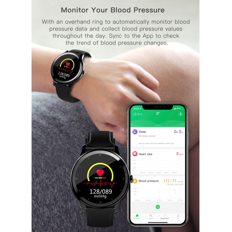 G28 Reloj inteligente a prueba de agua con pantalla TFT a color de 1,28 pulgadas IP68, compatible con monitor de sueño / monitor de frecuencia cardíaca / monitor de presión arterial (negro) - B9