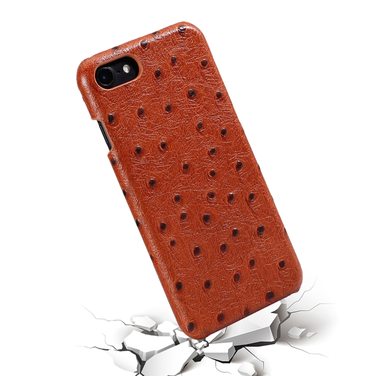 For iPhone SE 2022 / SE 2020 / 8 / 7 Ostrich Texture Head-layer Cowhide Leather Back Cover Case(Brown) For iPhone SE 2022 / SE 2020 / 8 / 7 Ostrich Texture Head-layer Cowhide Leather Back Cover Case(Brown)