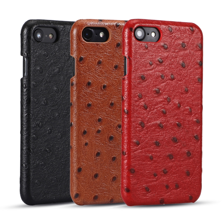 For iPhone SE 2022 / SE 2020 / 8 / 7 Ostrich Texture Head-layer Cowhide Leather Back Cover Case(Brown) For iPhone SE 2022 / SE 2020 / 8 / 7 Ostrich Texture Head-layer Cowhide Leather Back Cover Case(Brown)