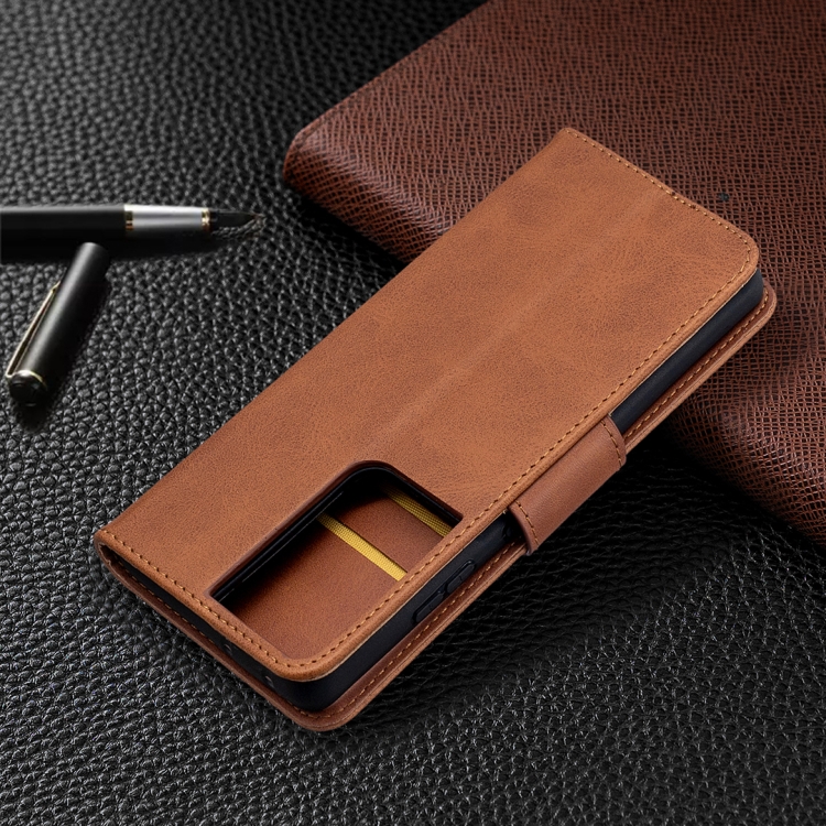 For Samsung Galaxy S21 Ultra 5G Lambskin Texture Pure Color Horizontal Flip PU Leather Case with Holder & Card Slots & Wallet & Lanyard(Brown) For Samsung Galaxy S21 Ultra 5G Lambskin Texture Pure Color Horizontal Flip PU Leather Case with Holder & Card Slots & Wallet & Lanyard(Brown)