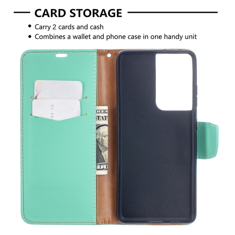 For Samsung Galaxy S21 Ultra 5G Litchi Texture Pure Color Horizontal Flip Leather Case with Holder & Card Slots & Wallet & Lanyard(Green)