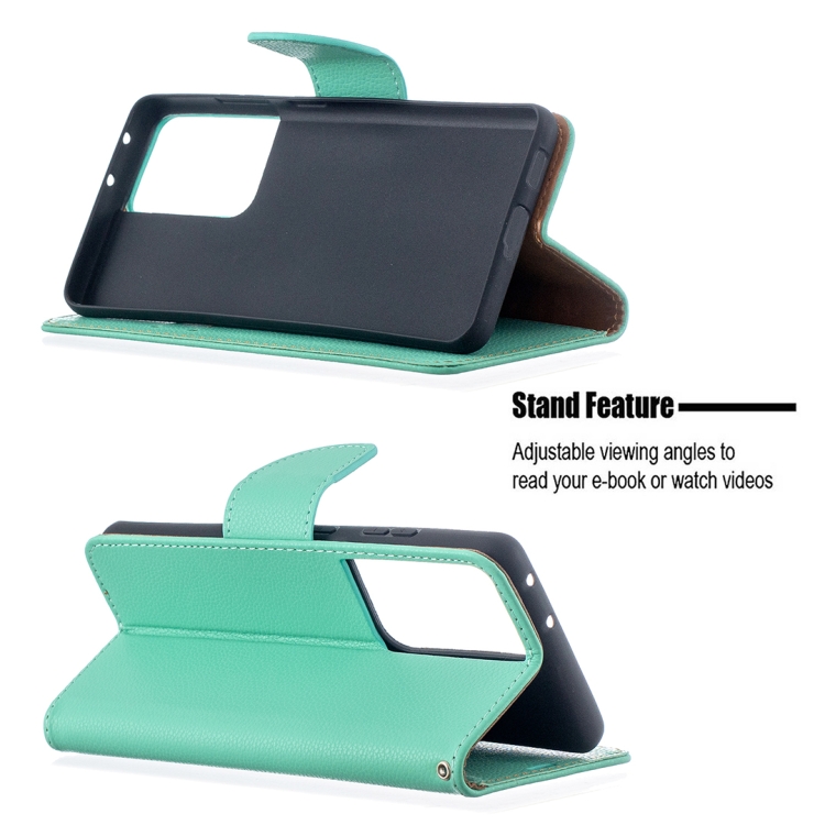 For Samsung Galaxy S21 Ultra 5G Litchi Texture Pure Color Horizontal Flip Leather Case with Holder & Card Slots & Wallet & Lanyard(Green)