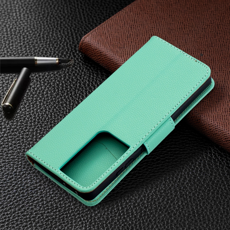 For Samsung Galaxy S21 Ultra 5G Litchi Texture Pure Color Horizontal Flip Leather Case with Holder & Card Slots & Wallet & Lanyard(Green)