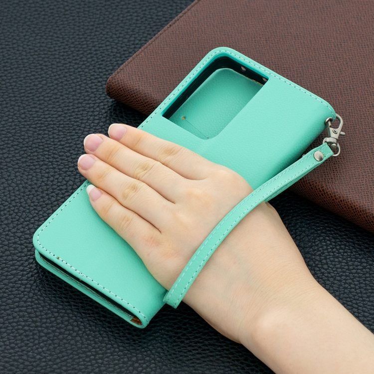 For Samsung Galaxy S21 Ultra 5G Litchi Texture Pure Color Horizontal Flip Leather Case with Holder & Card Slots & Wallet & Lanyard(Green)